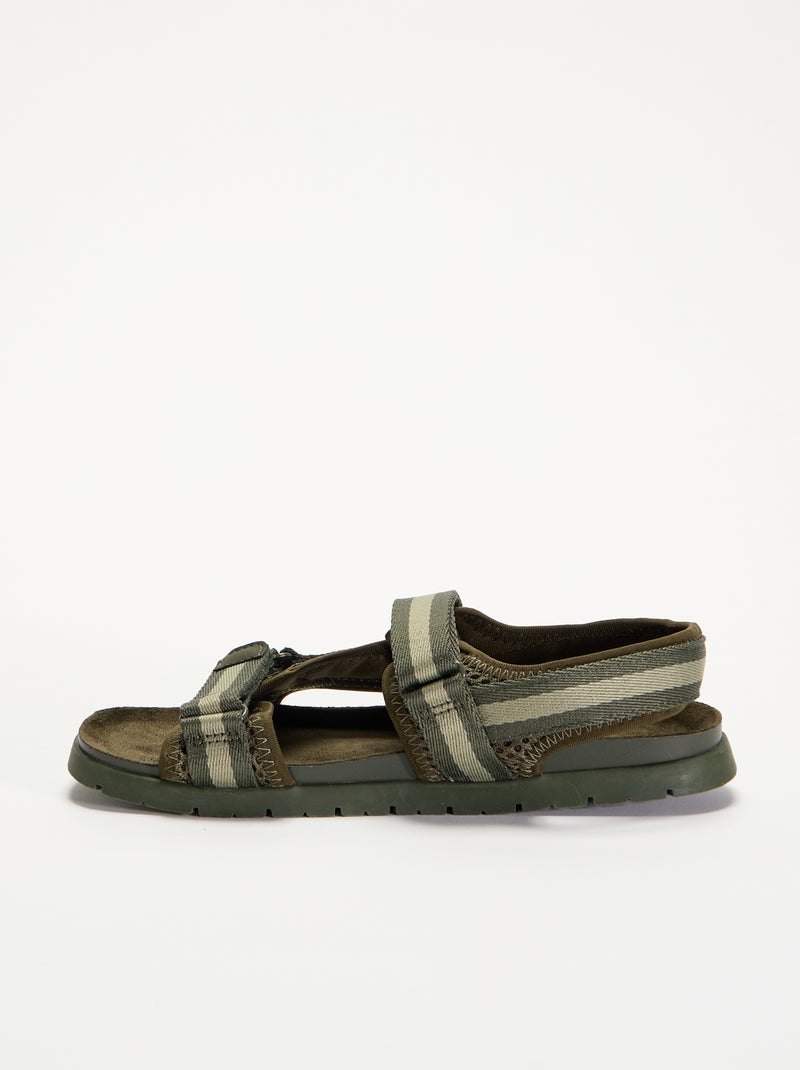 Sandalen met dubbele klittenbandbandjes Kaki - Kiabi