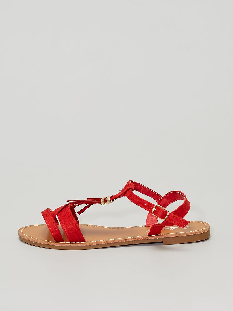 Sandalen met franjes rood - Kiabi