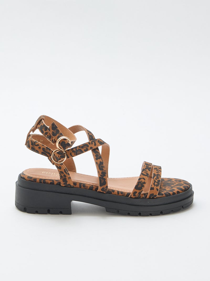 Sandalen met gekartelde zolen en luipaardprint Bruin - Kiabi
