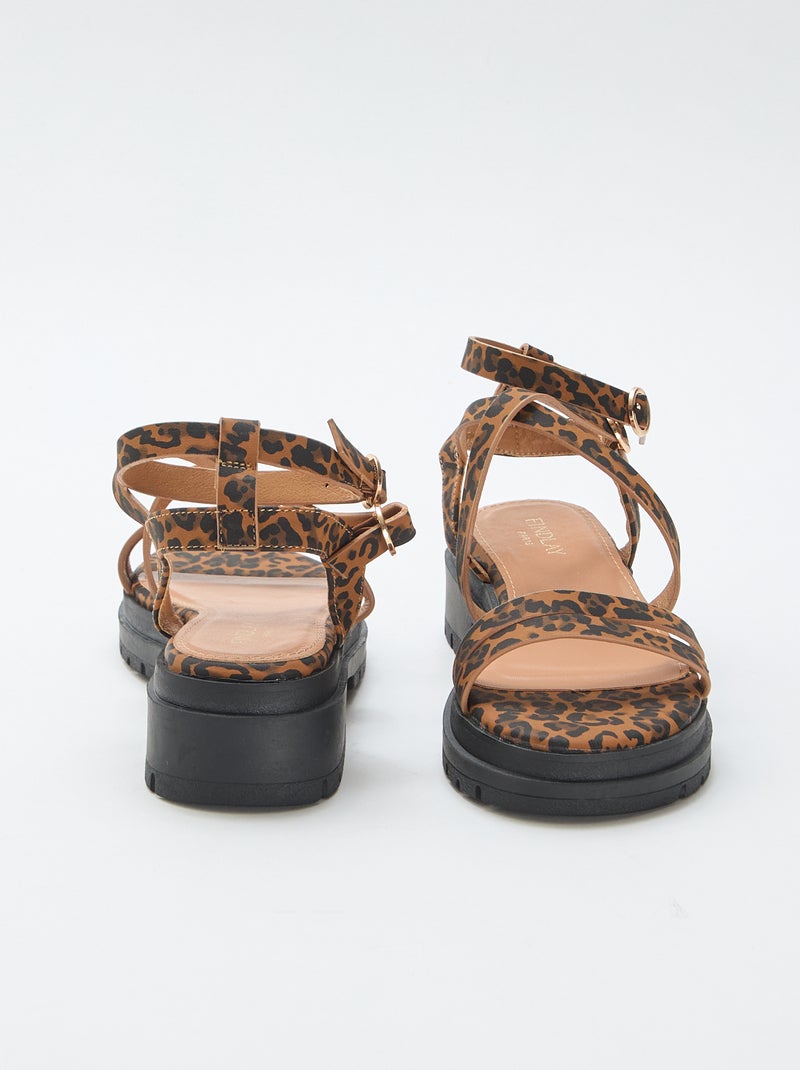 Sandalen met gekartelde zolen en luipaardprint Bruin - Kiabi
