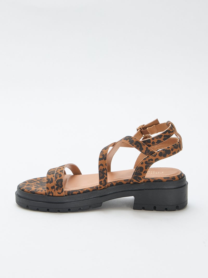 Sandalen met gekartelde zolen en luipaardprint Bruin - Kiabi