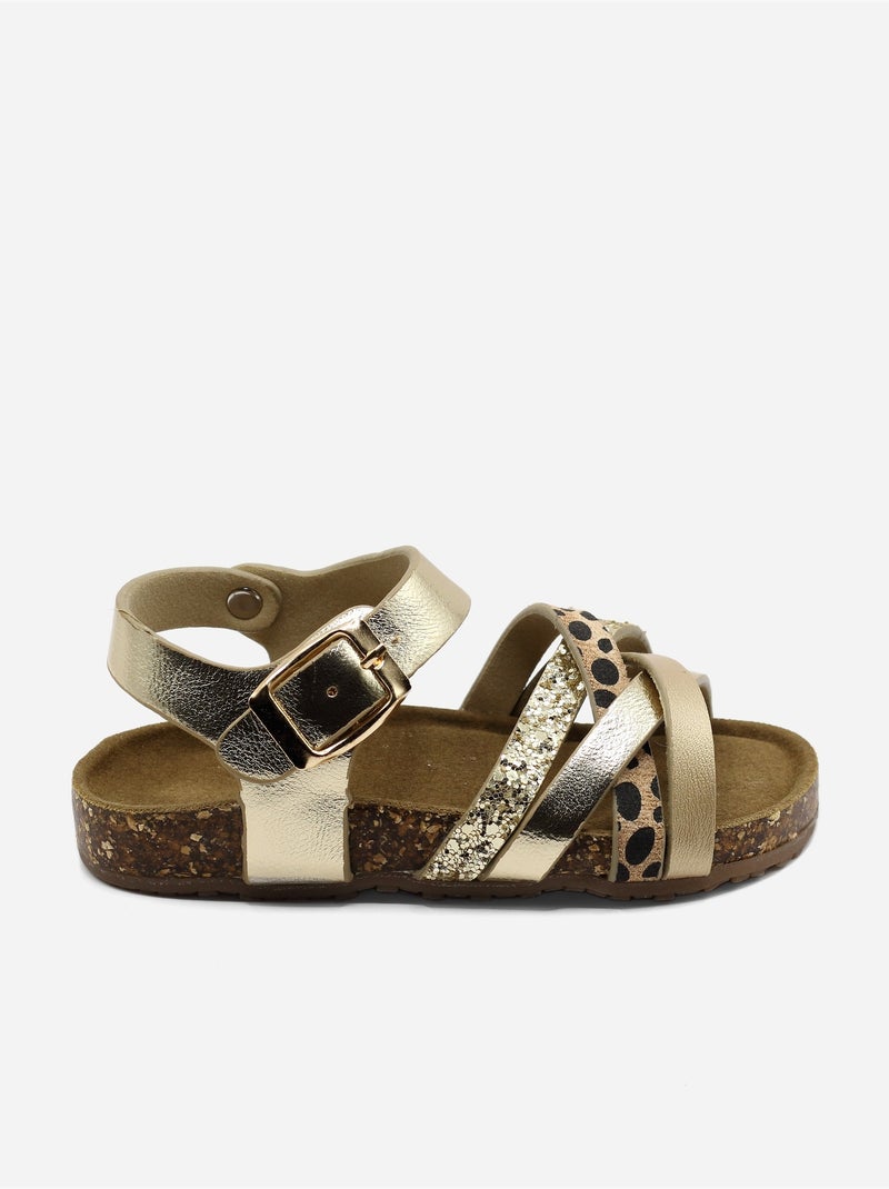 Sandalen met gekruiste bandjes Goud/Goudkleurig - Kiabi