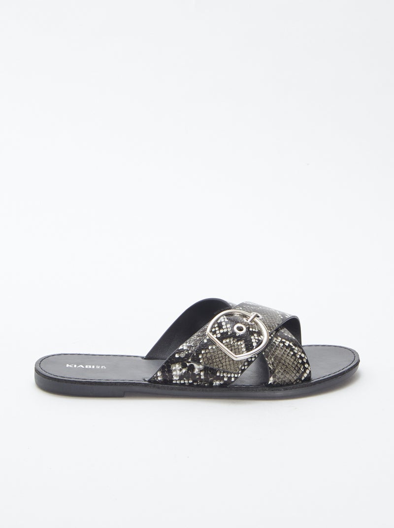 Sandalen met gekruiste bandjes met print GRIJS - Kiabi