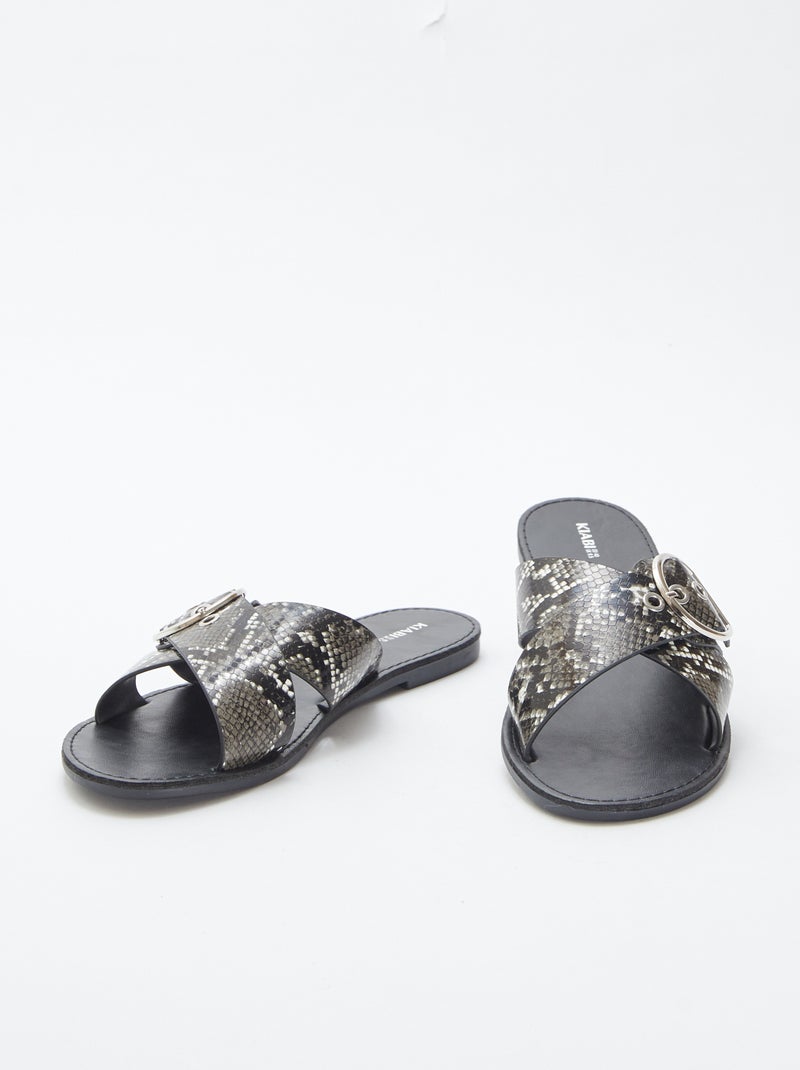 Sandalen met gekruiste bandjes met print GRIJS - Kiabi