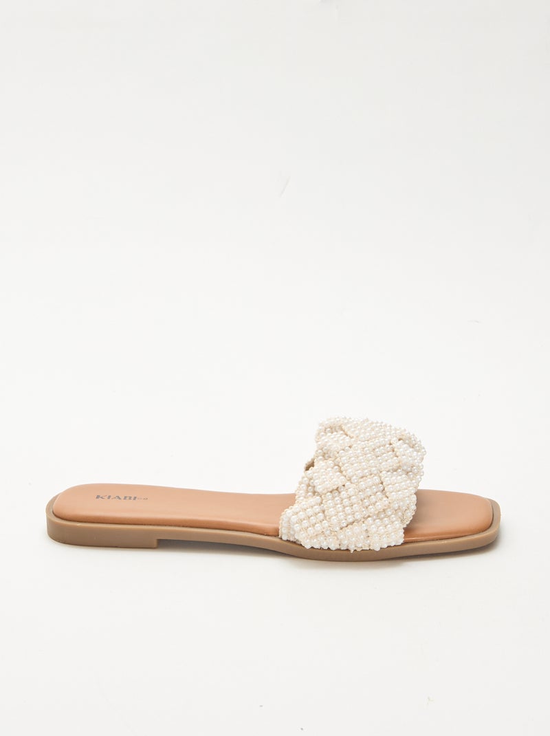 Sandalen met gevlochten bandjes en parels Wit - Kiabi