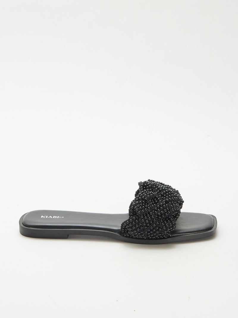 Sandalen met gevlochten bandjes en parels Zwart - Kiabi