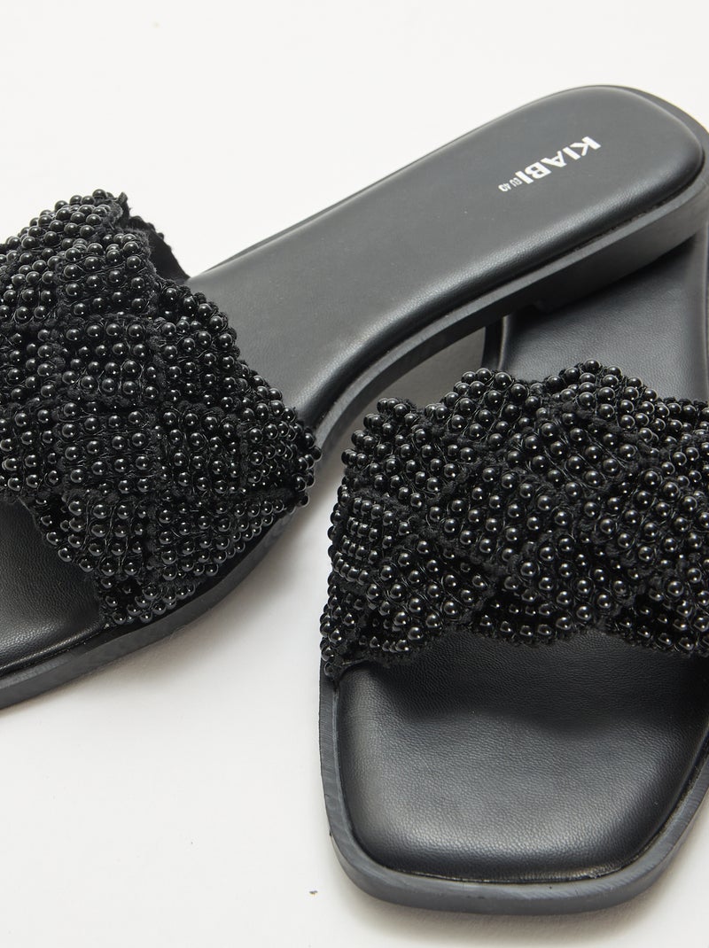 Sandalen met gevlochten bandjes en parels Zwart - Kiabi