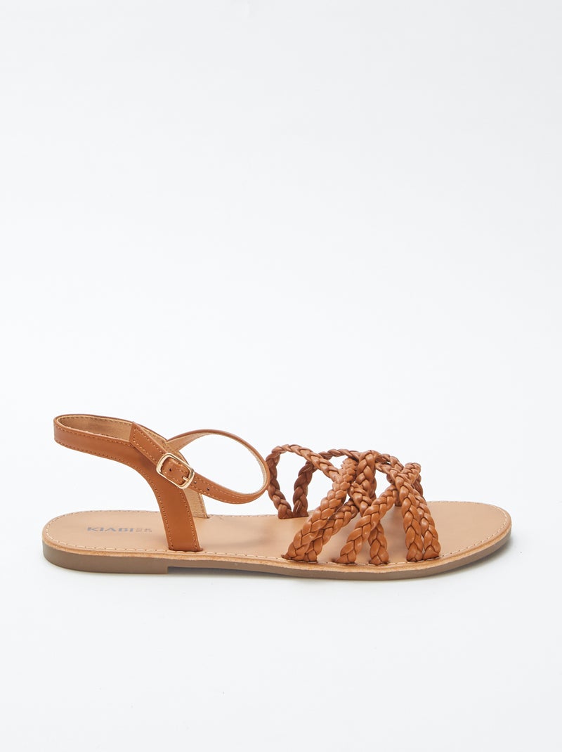 Sandalen met gevlochten en gekruiste bandjes BRUIN - Kiabi