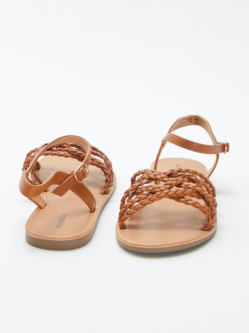 Sandalen met gevlochten en gekruiste bandjes BRUIN - Kiabi