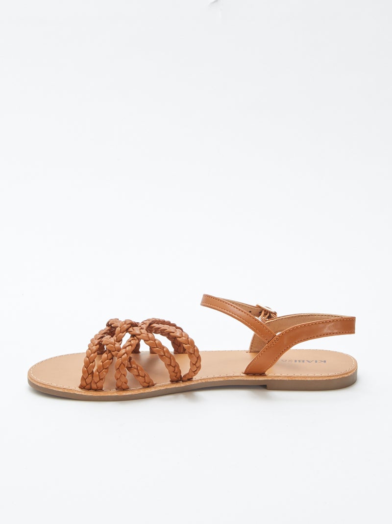 Sandalen met gevlochten en gekruiste bandjes BRUIN - Kiabi