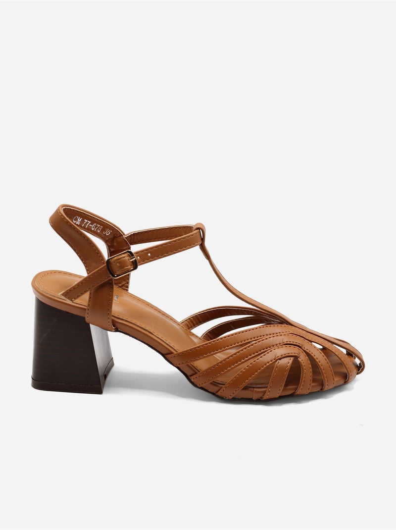 Sandalen met hak en riempje Camel - Kiabi