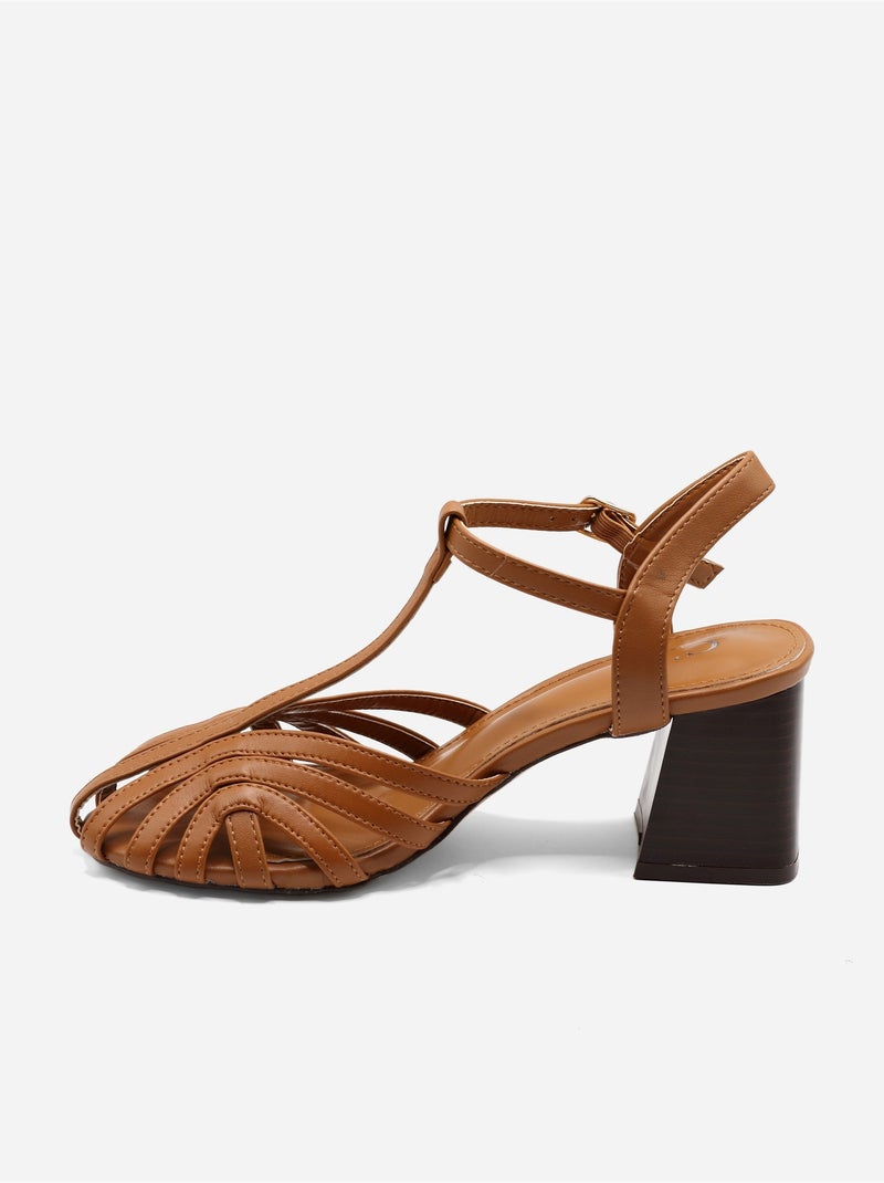 Sandalen met hak en riempje Camel - Kiabi