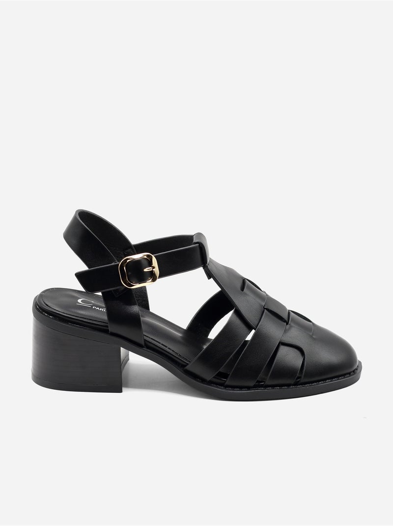 Sandalen met hak kruisband Zwart - Kiabi