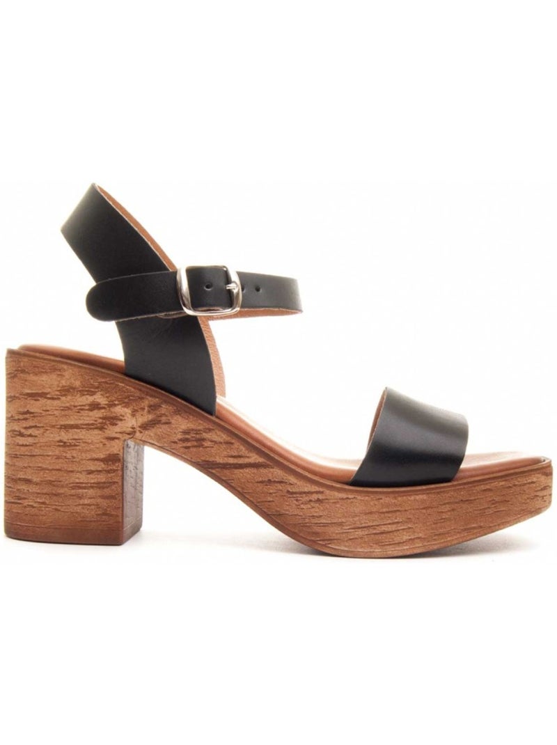 Sandalen Met Hak Pelle Naturale Wikers Zwart - Kiabi