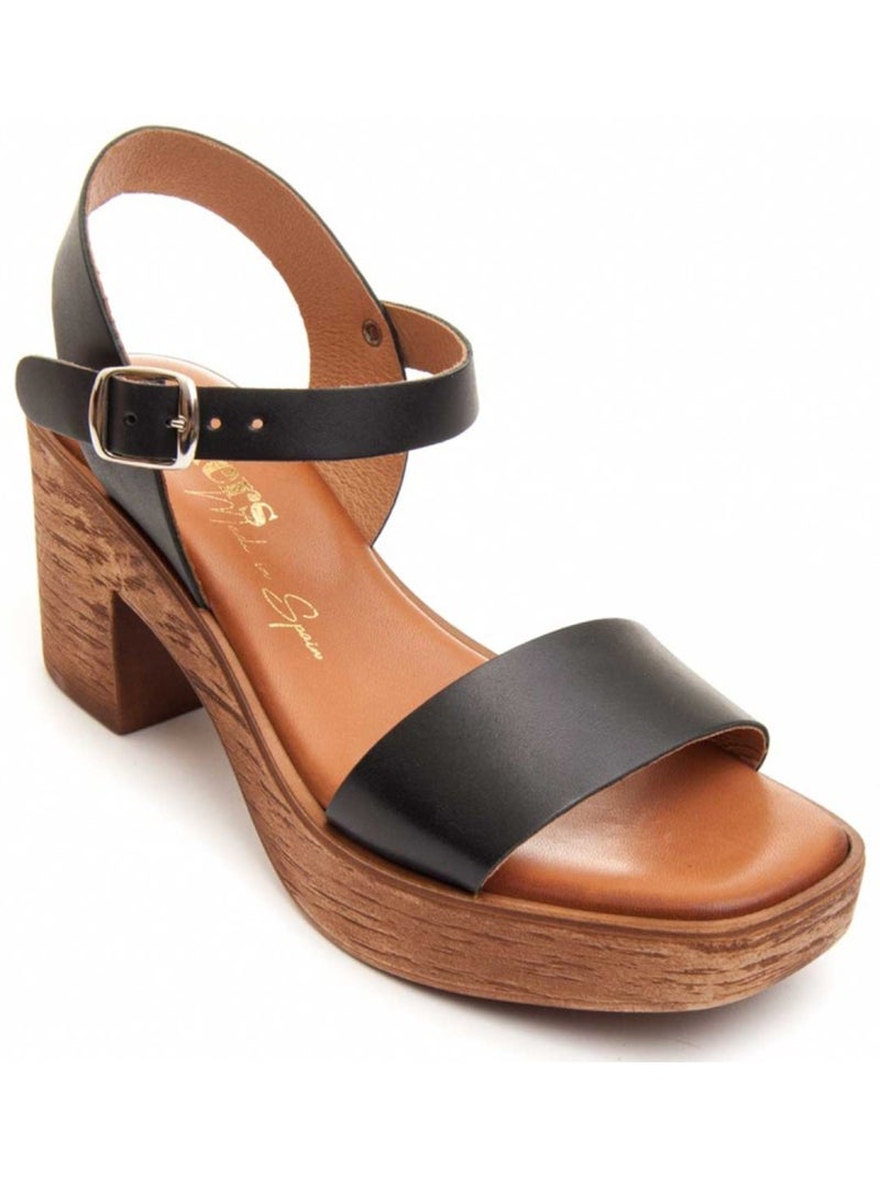 Sandalen Met Hak Pelle Naturale Wikers Zwart - Kiabi
