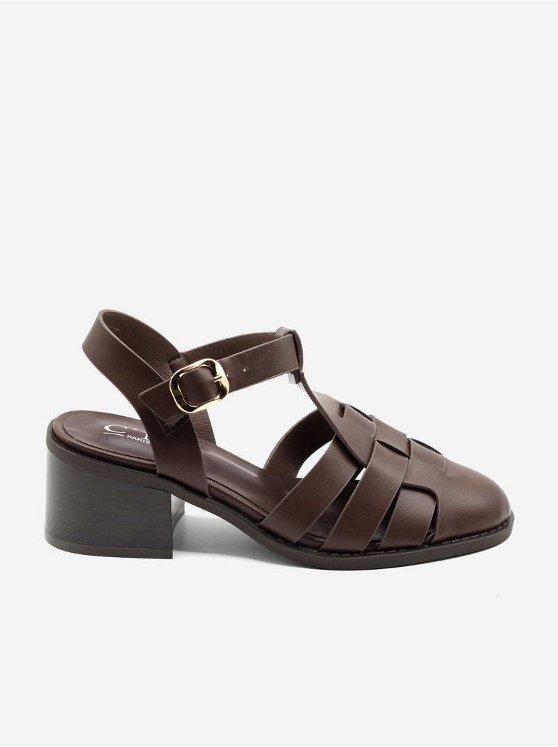 Sandalen met hak, riempje en gesp Bruin - Kiabi