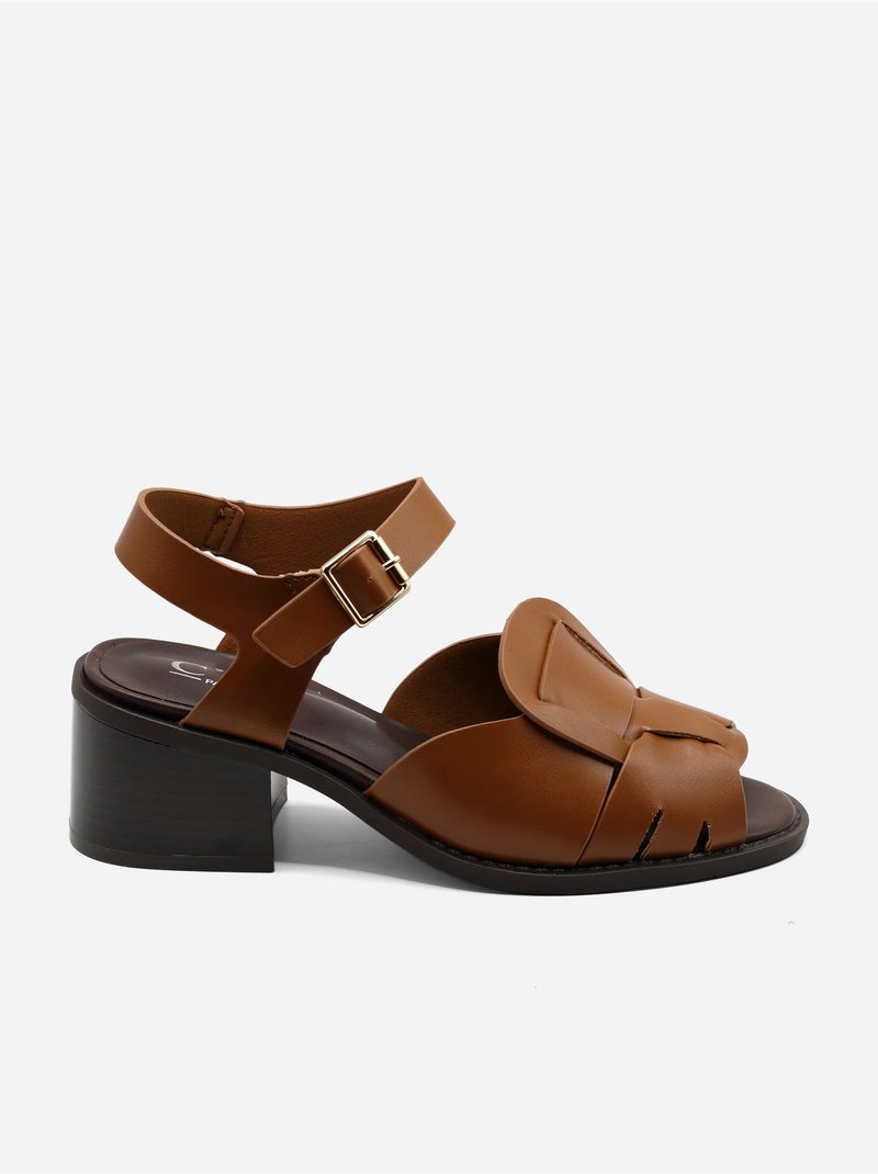 Sandalen met hak, riempje en gesp Camel - Kiabi
