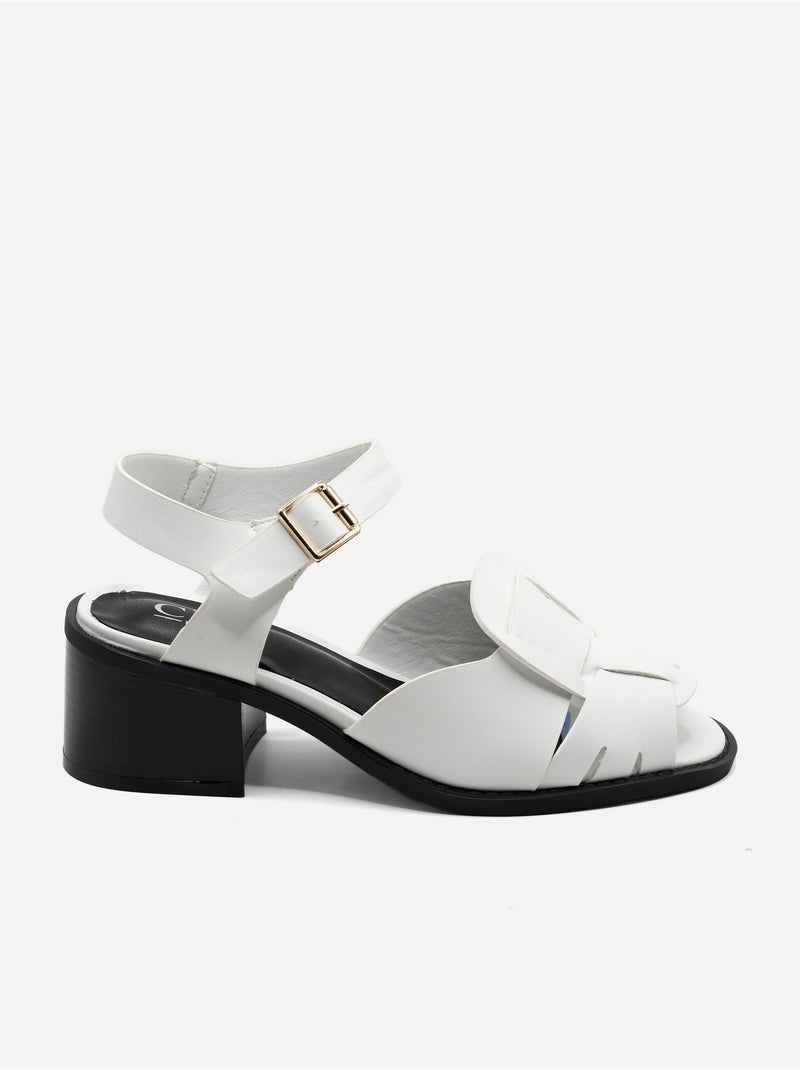 Sandalen met hak, riempje en gesp Wit - Kiabi