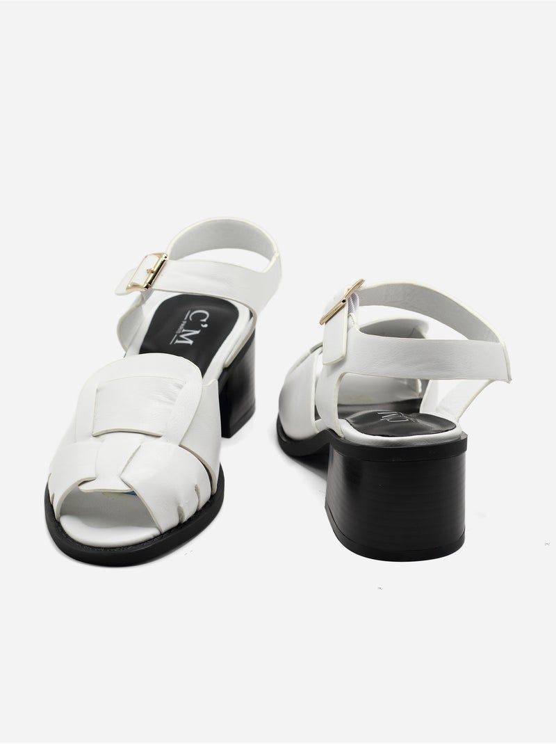 Sandalen met hak, riempje en gesp Wit - Kiabi