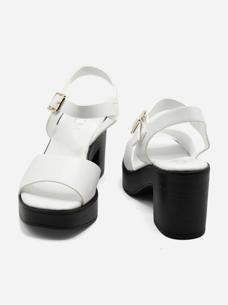 Sandalen met hak, riempje en gesp Wit - Kiabi