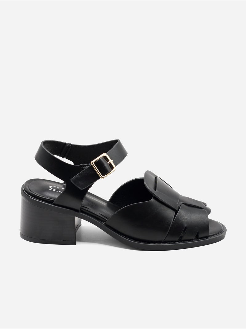 Sandalen met hak, riempje en gesp Zwart - Kiabi