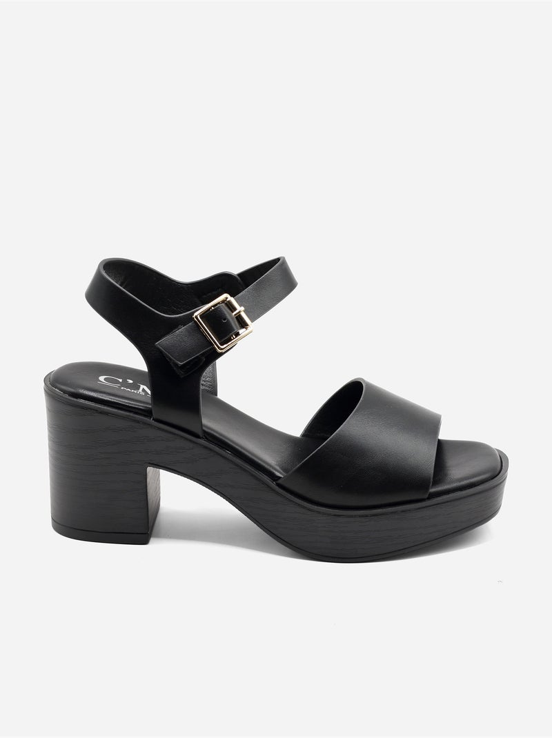 Sandalen met hak, riempje en gesp Zwart - Kiabi