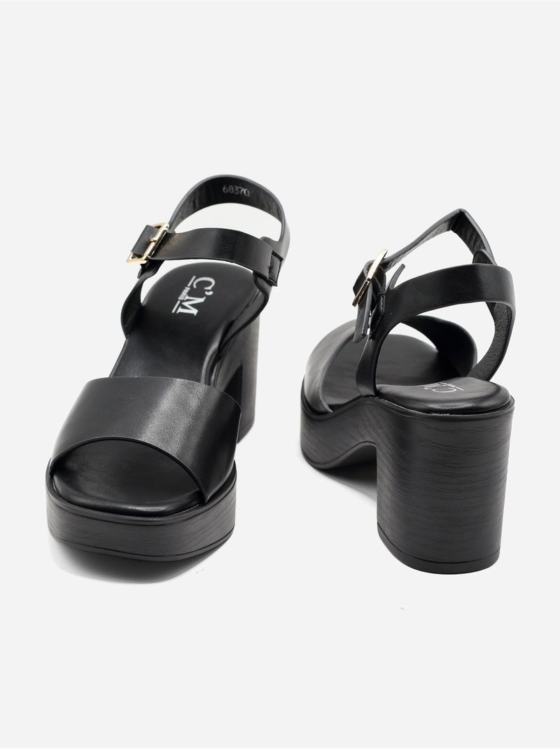 Sandalen met hak, riempje en gesp Zwart - Kiabi