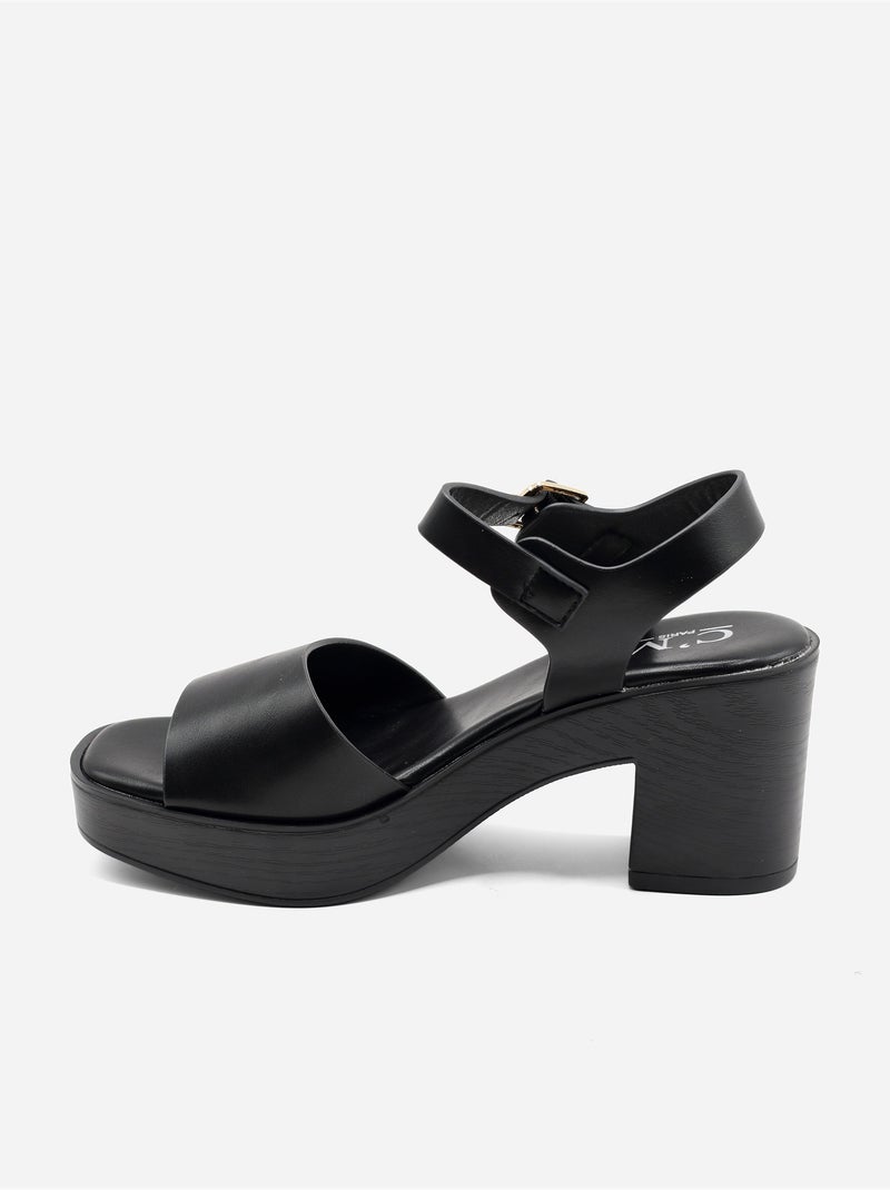 Sandalen met hak, riempje en gesp Zwart - Kiabi