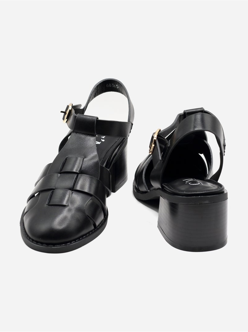 Sandalen met hak, riempje en gesp Zwart - Kiabi