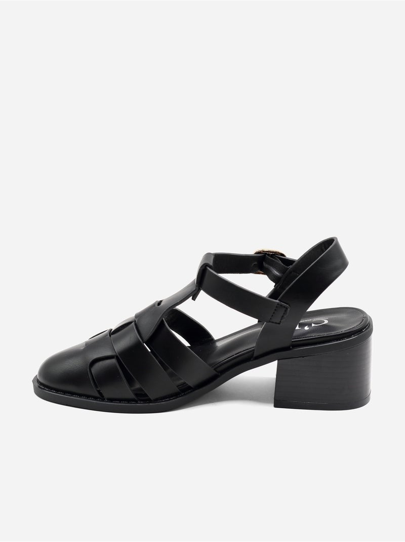 Sandalen met hak, riempje en gesp Zwart - Kiabi