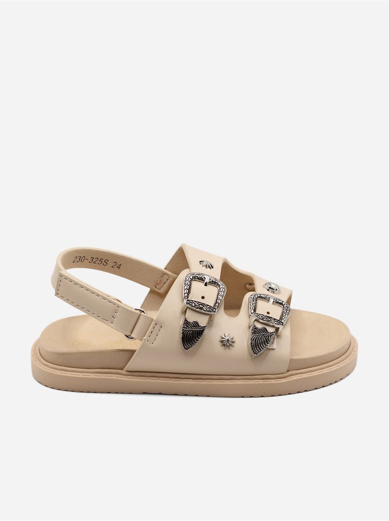 Sandalen met klittenband Beige - Kiabi