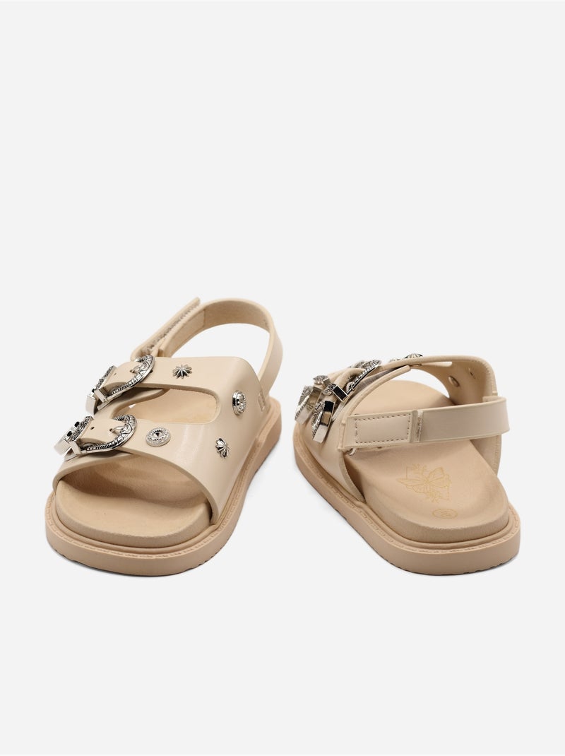 Sandalen met klittenband Beige - Kiabi