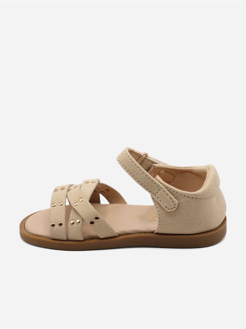 Sandalen met klittenband Beige - Kiabi