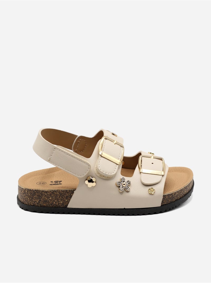 Sandalen met klittenband Beige - Kiabi
