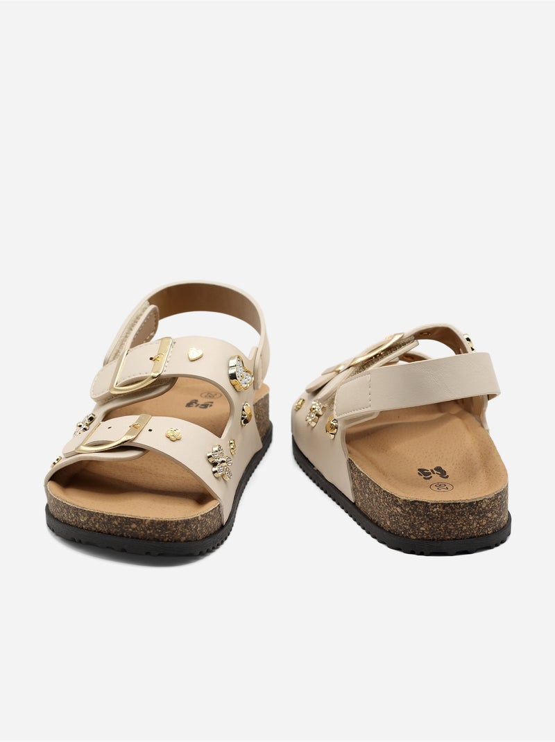 Sandalen met klittenband Beige - Kiabi