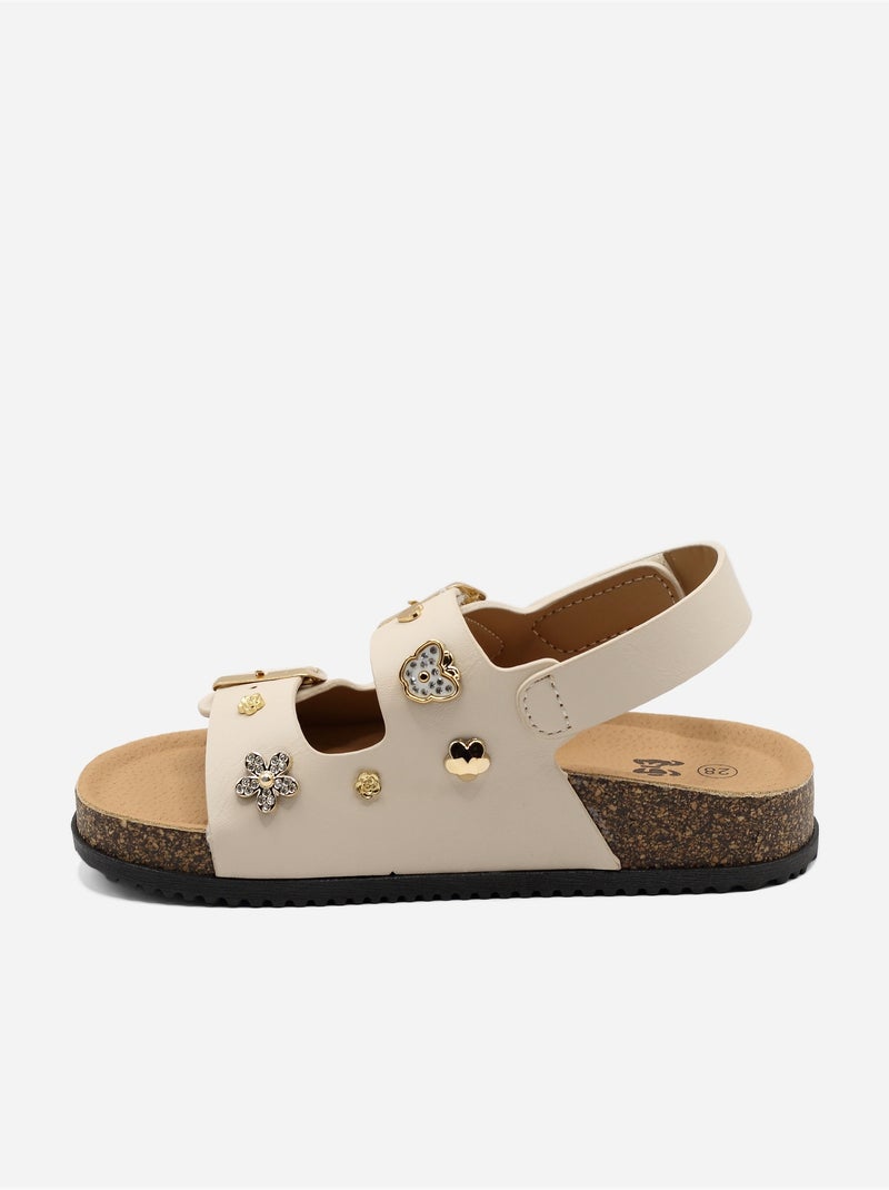 Sandalen met klittenband Beige - Kiabi