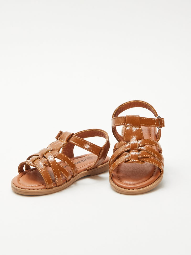 Sandalen met klittenband Bruin - Kiabi