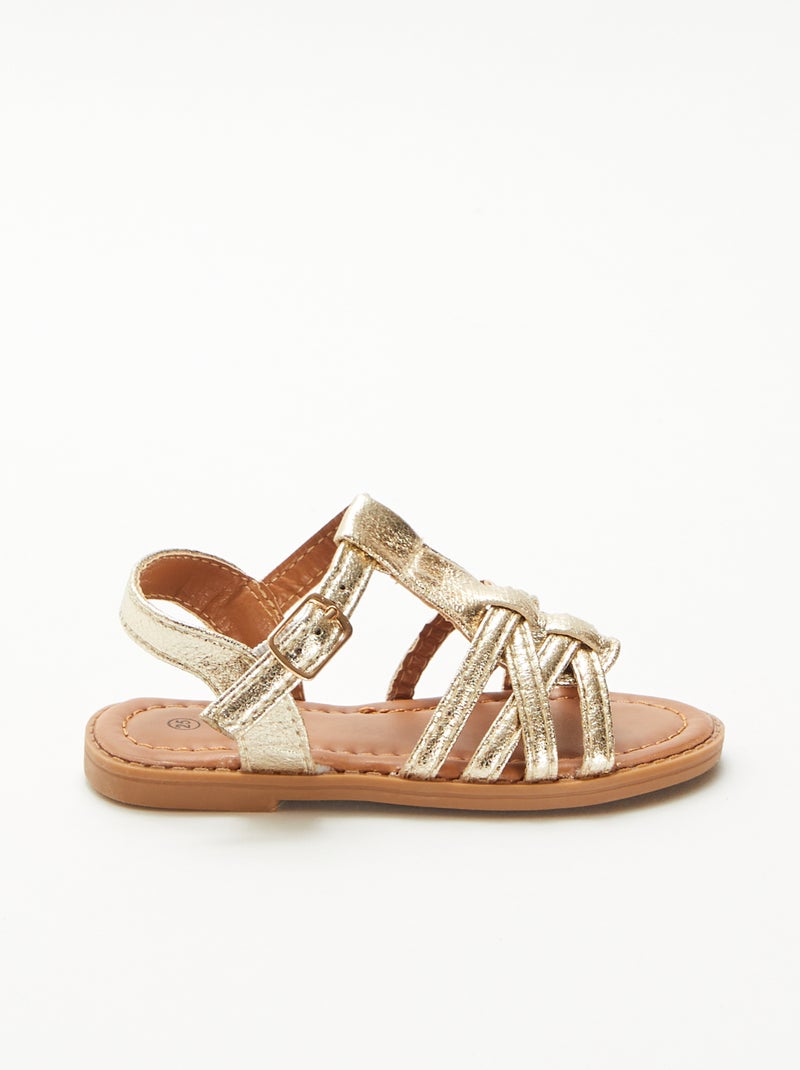 Sandalen met klittenband en gekruiste bandjes Geel - Kiabi
