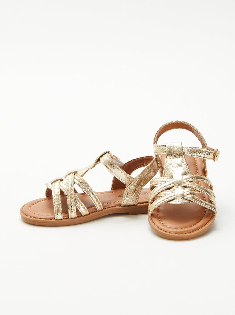 Sandalen met klittenband en gekruiste bandjes Geel - Kiabi