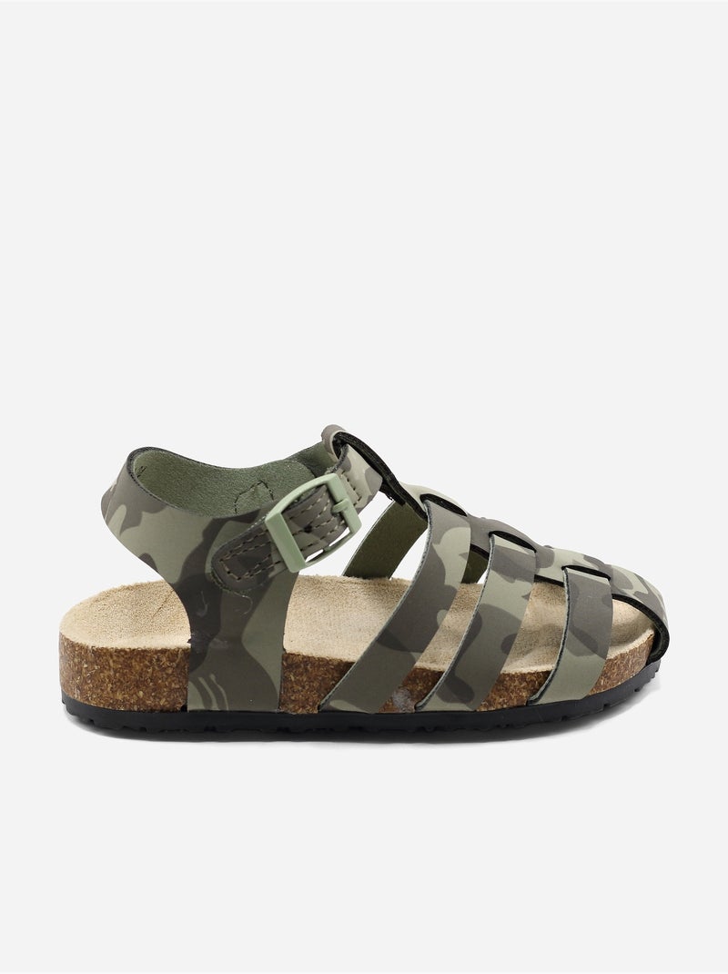Sandalen met klittenband Kaki - Kiabi