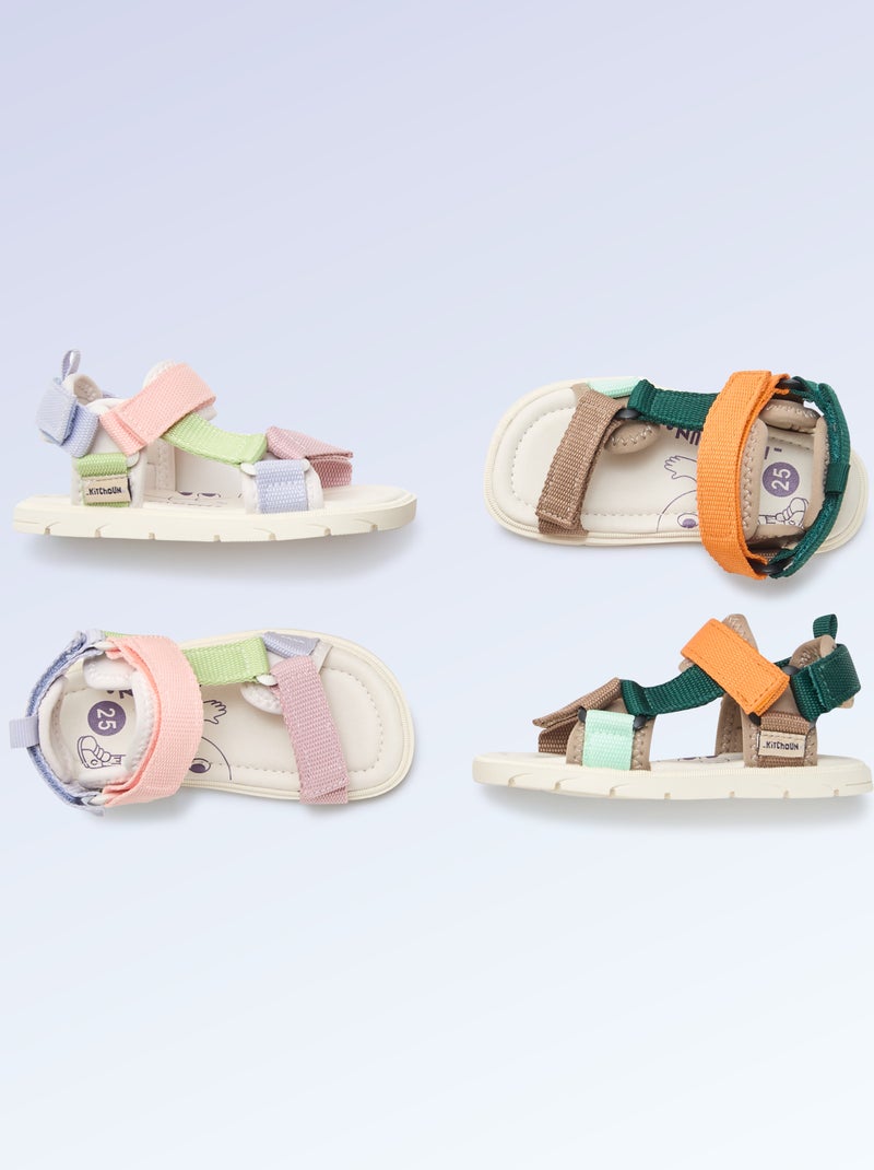 Sandalen met klittenband motriciteit 4 'lopen' - Kitchoun Blauw - Kiabi