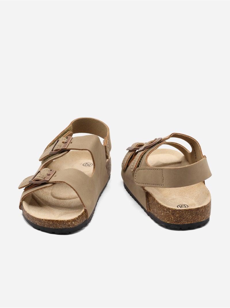 Sandalen met klittenband Taupe - Kiabi
