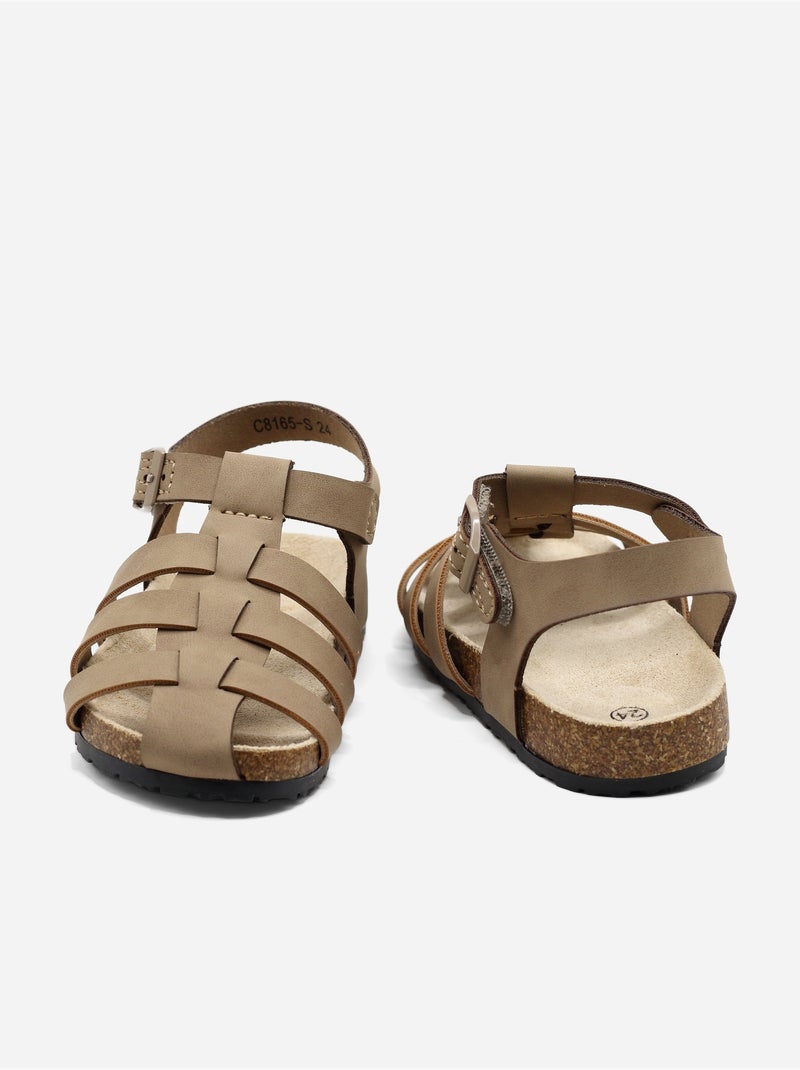 Sandalen met klittenband Taupe - Kiabi