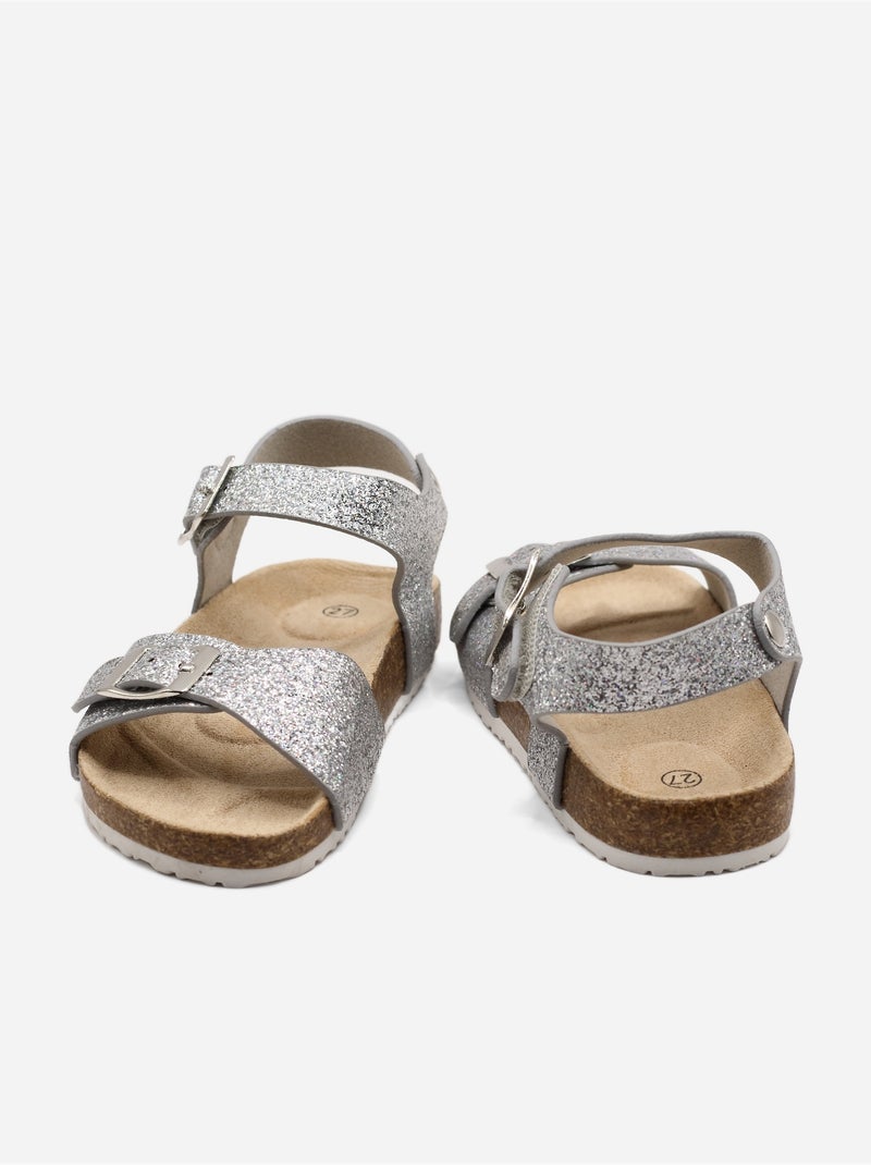 Sandalen met klittenband Zilver - Kiabi