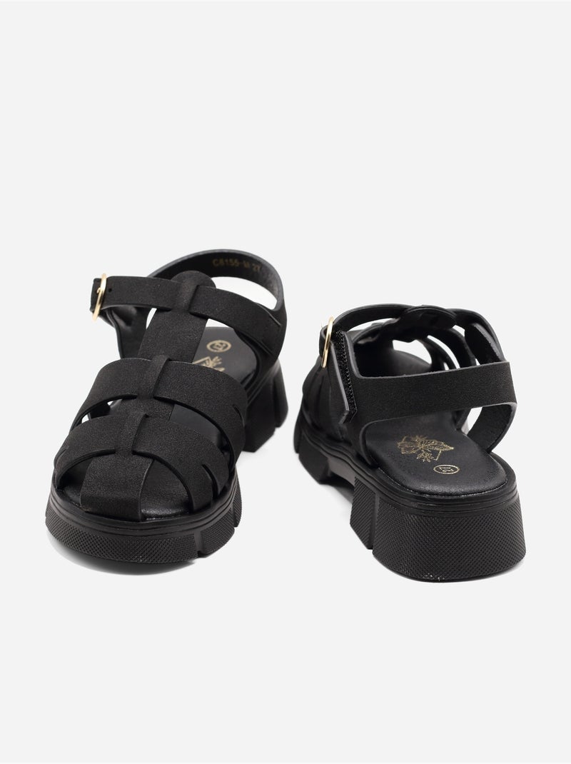 Sandalen met klittenband Zwart - Kiabi