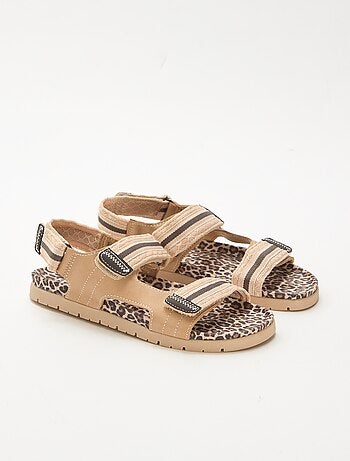 Sandalen met luipaardprint en klittenband