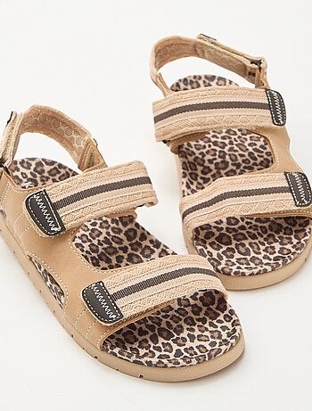 Sandalen met luipaardprint en klittenband