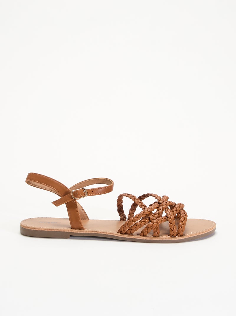 Sandalen met meerdere gevlochten bandjes Bruin - Kiabi