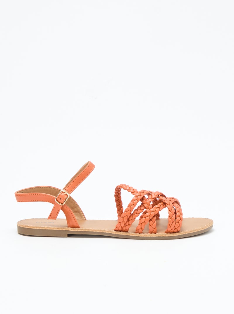 Sandalen met meerdere gevlochten bandjes Oranje - Kiabi