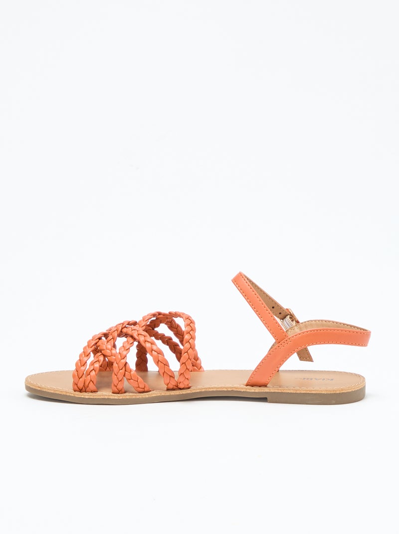 Sandalen met meerdere gevlochten bandjes Oranje - Kiabi